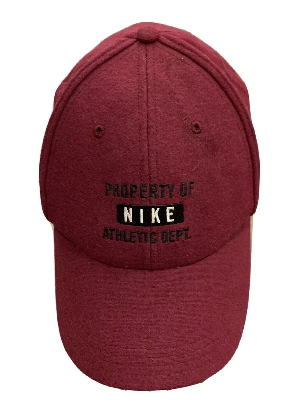 Vtg 90s Nike Red Property Of Nike Athletic Dept Leather Strapback Hat Cap Wool